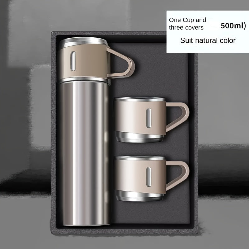 Fashion thermal flask coffee mug thermos that holds 500ml/16.9oz, made of stainless steel with vacuum insulation. Includes mug for hot and cold drinks, suitable for use as a water bottle in