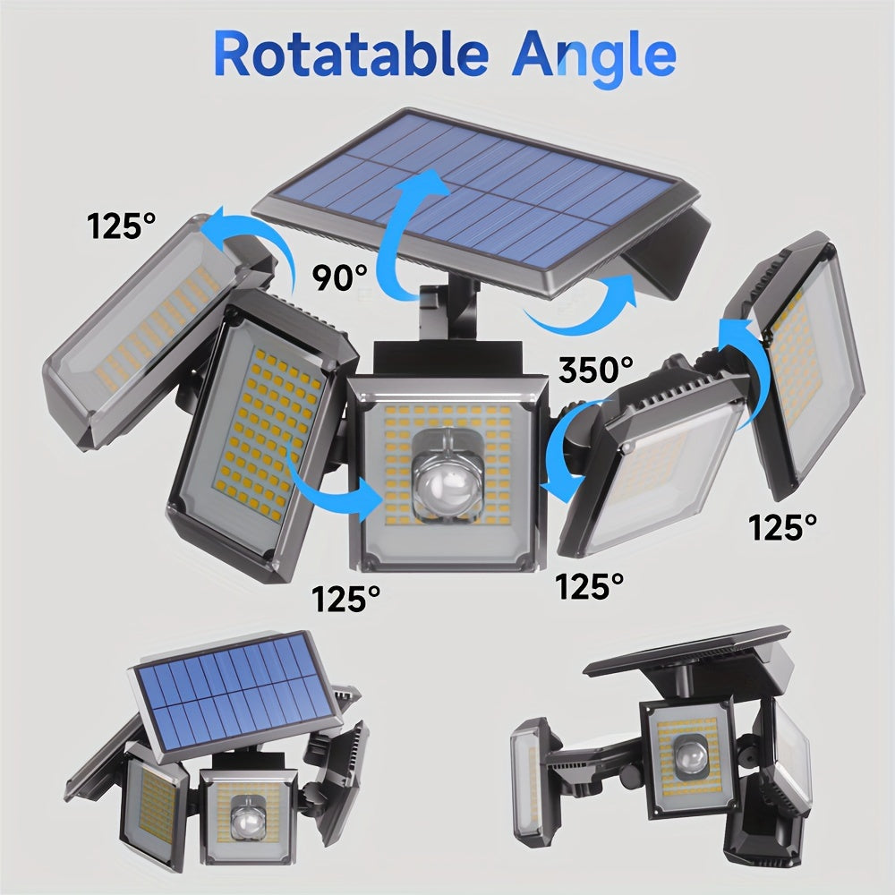 Solar Outdoor Security Light with Motion Sensor and 300 LED Flood Lights, 3 Modes, Foldable, Remote Control, Detachable Sconce, Plastic Shade, Solar Powered with Lithium Battery. Ideal for