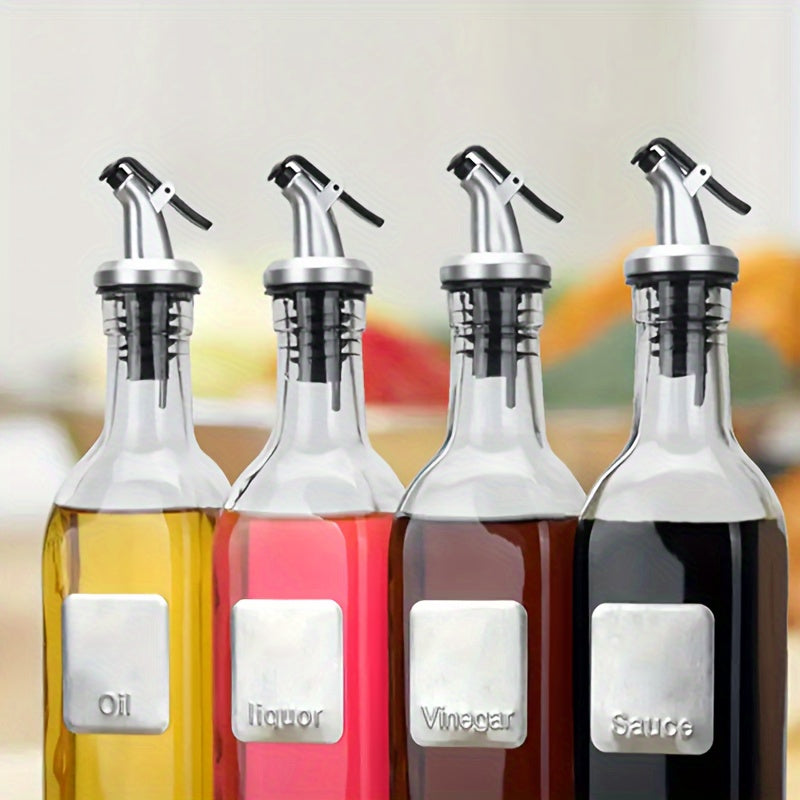 Leakproof olive oil spouts and vinegar bottle stoppers - ideal for salad dressing and cooking. Available in 2pcs/4pcs sets. Essential kitchen accessories.