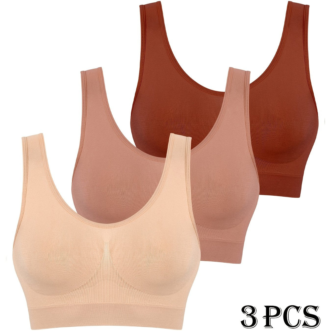 3 seamless high support sports bras for women made of polyamide and elastane. No padding, shockproof, wirefree comfort.