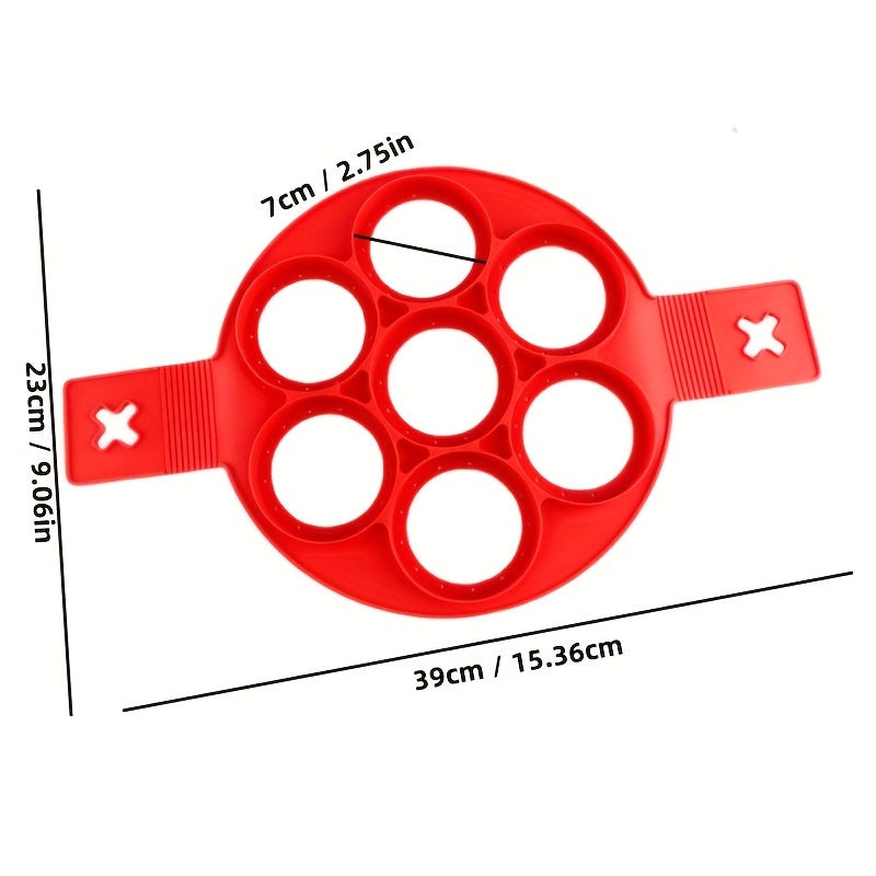 Non-Stick Silicone Pancake Mold with 7 Circles - BPA-Free Egg Ring Mold for Perfect Pancakes, Eggs, and Breakfast - Heat-Resistant Kitchen Gadget for Frying Pan (1 Piece)