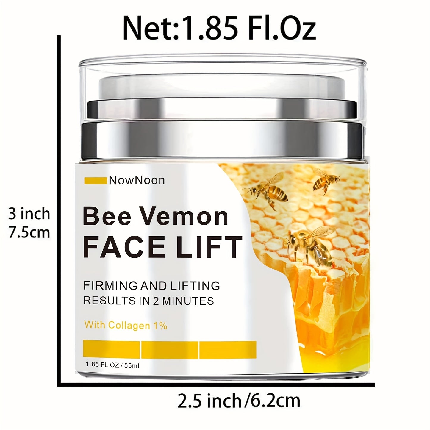 NowNoon Bee Vemon Instant Face Lift Cream - 1.85 fl. Oz tightens, firms, and smooths skin with alcohol-free formula including Hyaluronic Acid for all skin types.