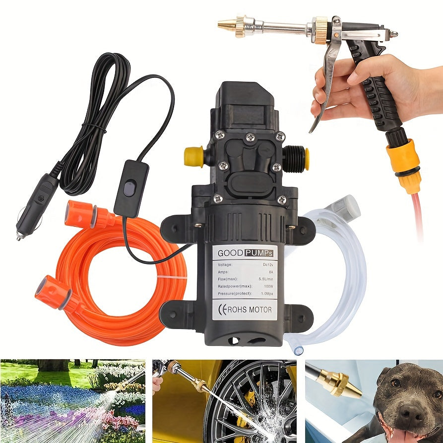 Easy-Connect, Powerful 12V Portable Electric Pressure Washer Kit- 70W, 160 PSI with 7.01m Hose & Car Plug Interface for Cleaning Home, Car, and Garden