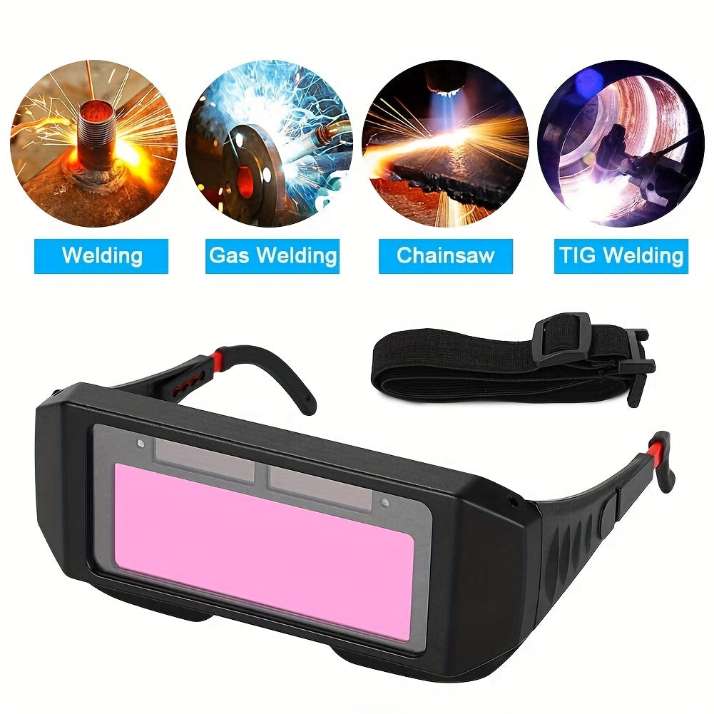 1pc Solar Powered Auto Darkening Welding Goggles for eye protection during welding.