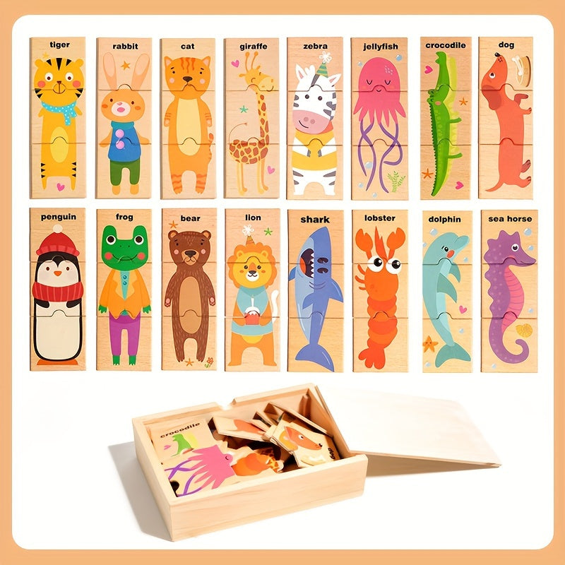 Colorful wooden animal puzzle toys teach children shapes and colors, making them a perfect gift.