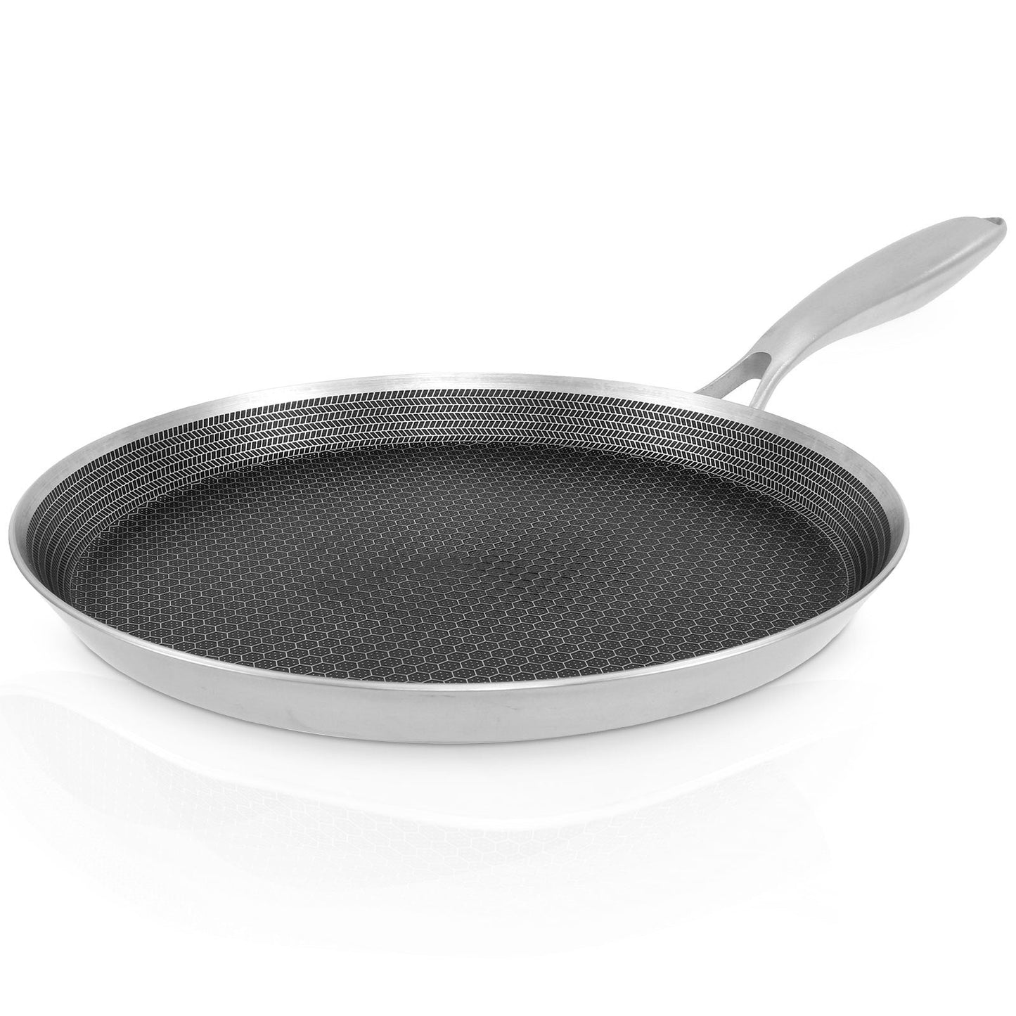 Multi-functional Crepe Pan with Quick-Clean Nonstick Surface and Comfortable Grip - 25.4cm Stainless Steel Skillet for Cooking Pancakes, Tortillas, and More - Works with Induction Cooktops, Easy to Clean in Dishwasher