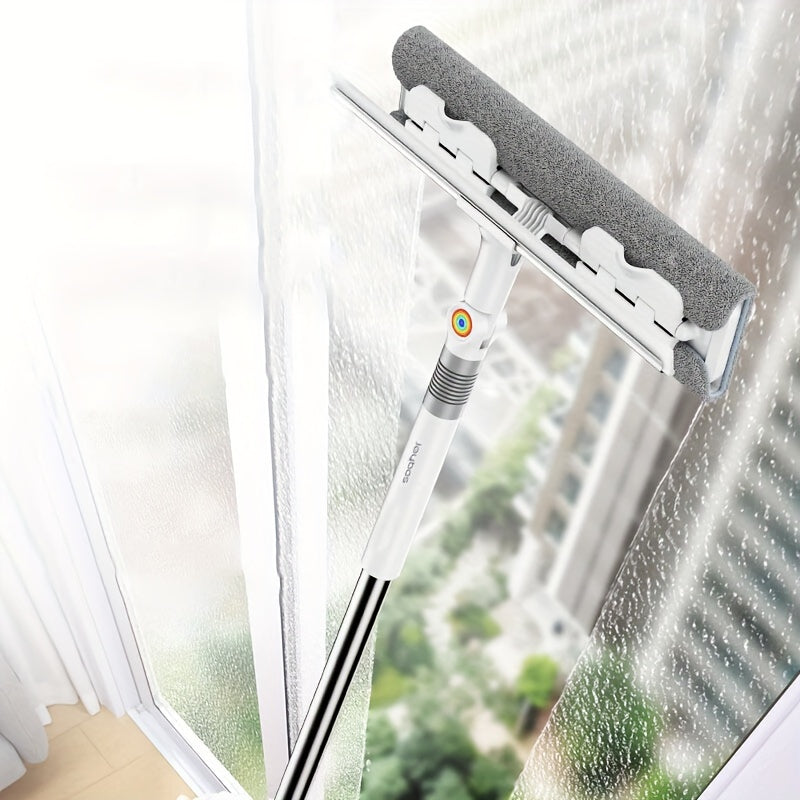 Introducing the Joybos 2-in-1 Multifunctional Window Squeegee and Mop! This versatile tool features a swivel head, clip-on cloth, long handle, and double-sided glass and floor cleaning scraper brush. It can be used for both dry and wet cleaning, all