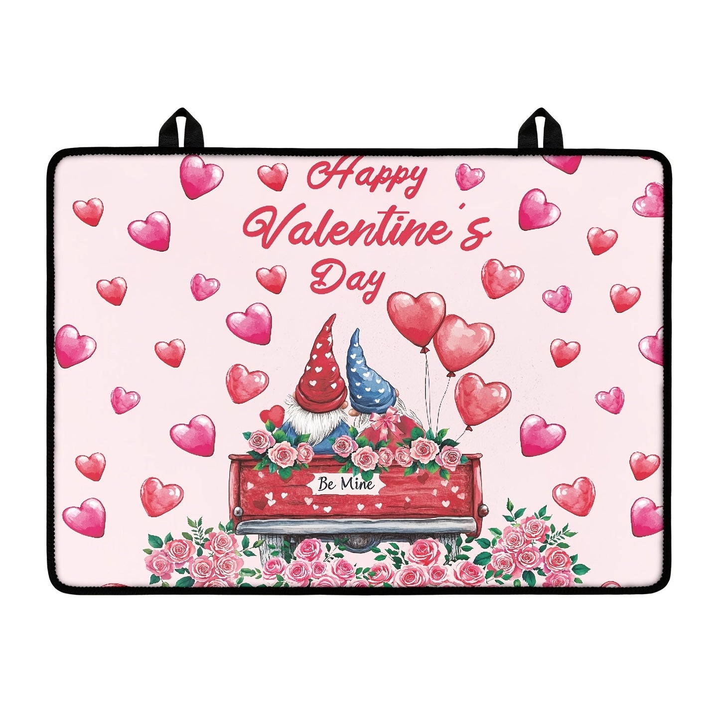 Valentine's Day-inspired stovetop cover featuring a charming gnome and heart design. Made with heat-resistant non-slip material to protect glass and ceramic surfaces from scratches. Perfect for coffee stations, kitchen decor, and more. Easy to wash and