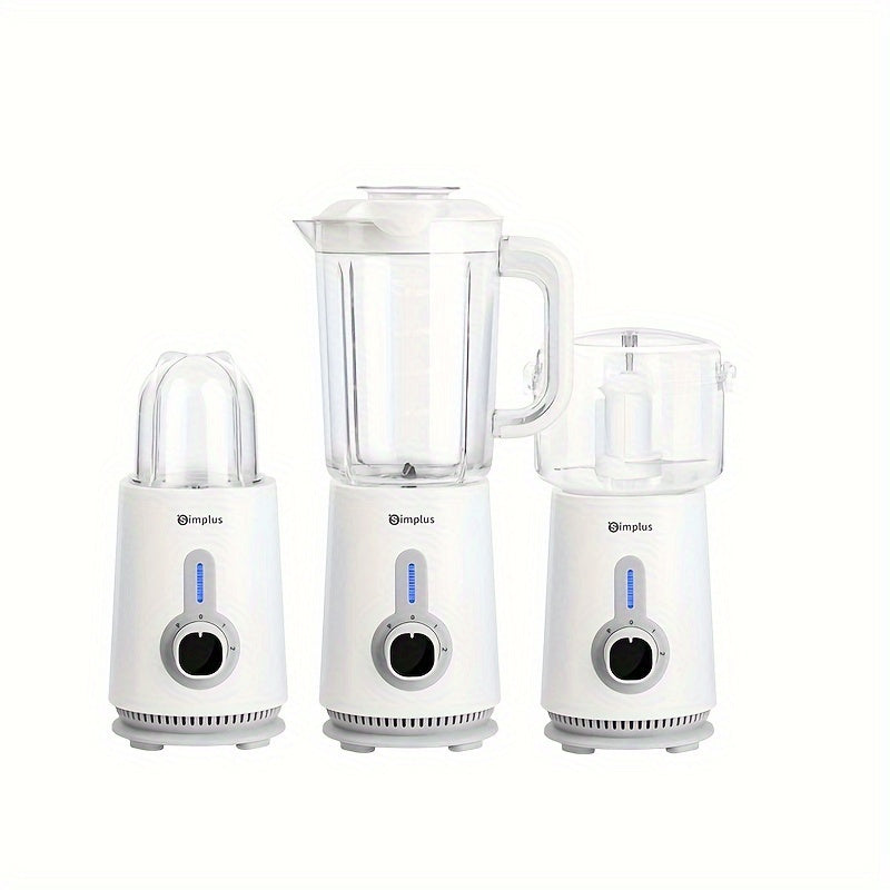 Simplus 3-in-1 Electric Blender with high power (380W), 3 stainless steel blades, 3 cups (300ml, 500ml, 1250ml), ABS material, European plug, for kitchen use, no batteries needed.