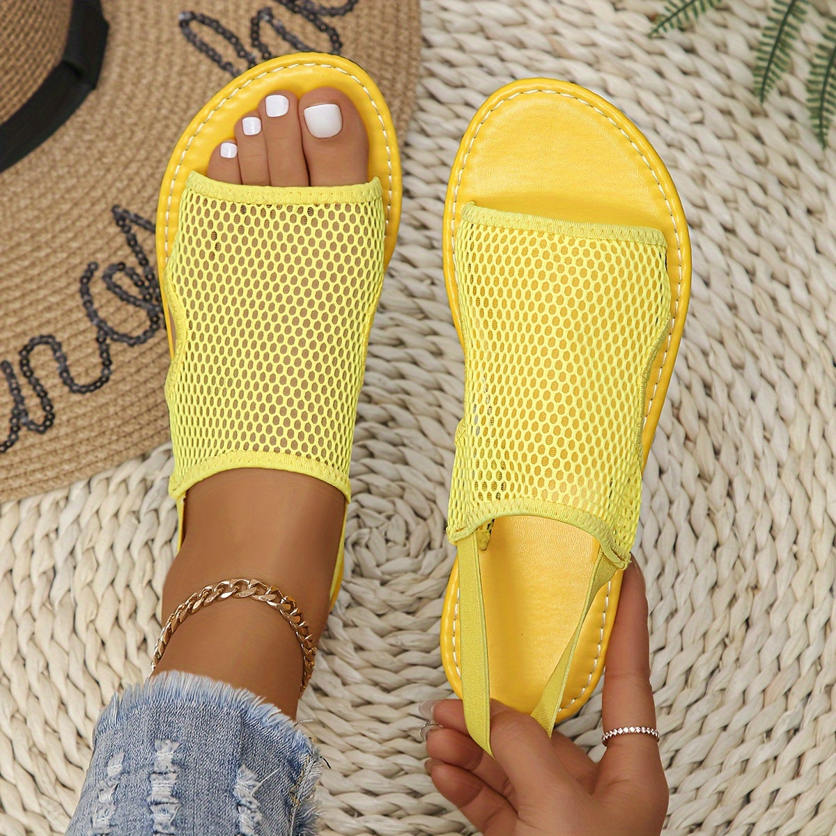 Breathable mesh slip-on sandals perfect for walking and the beach, designed for women.