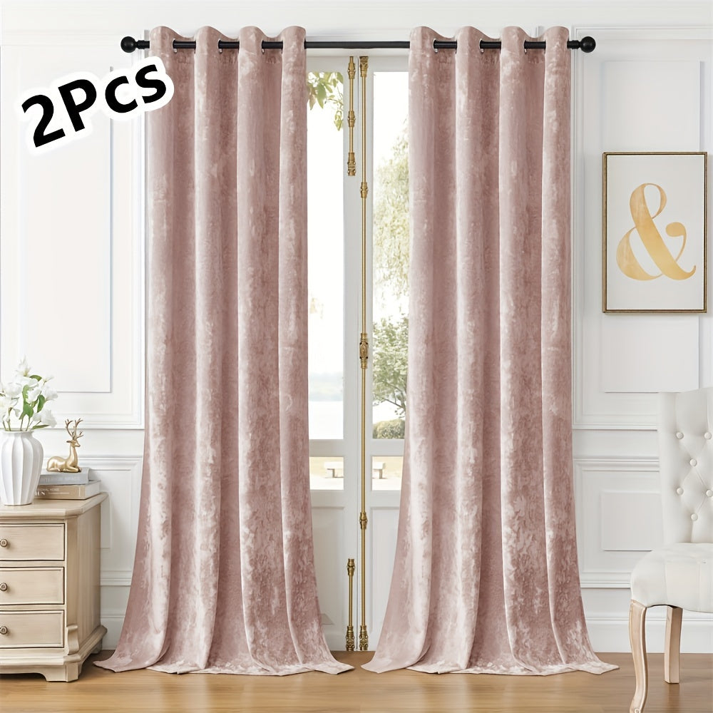 Pair of 2 crushed velvet curtains with heat and sound insulation, ideal for living room, bedroom, and office.