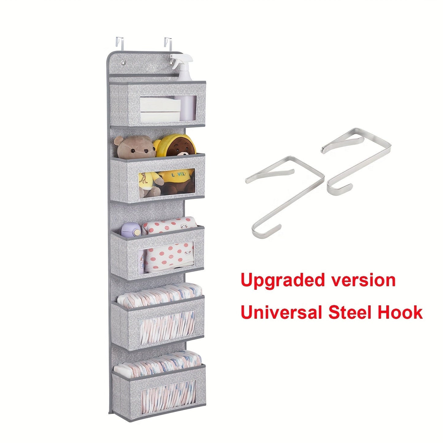 Wall Mounted Hanging Organizer Storage with 2 Metal Hooks, Ideal for Wardrobe, Closet, Dorm, Bathroom, Kitchen. Perfect for storing bags, baby diaper bags, and other items.