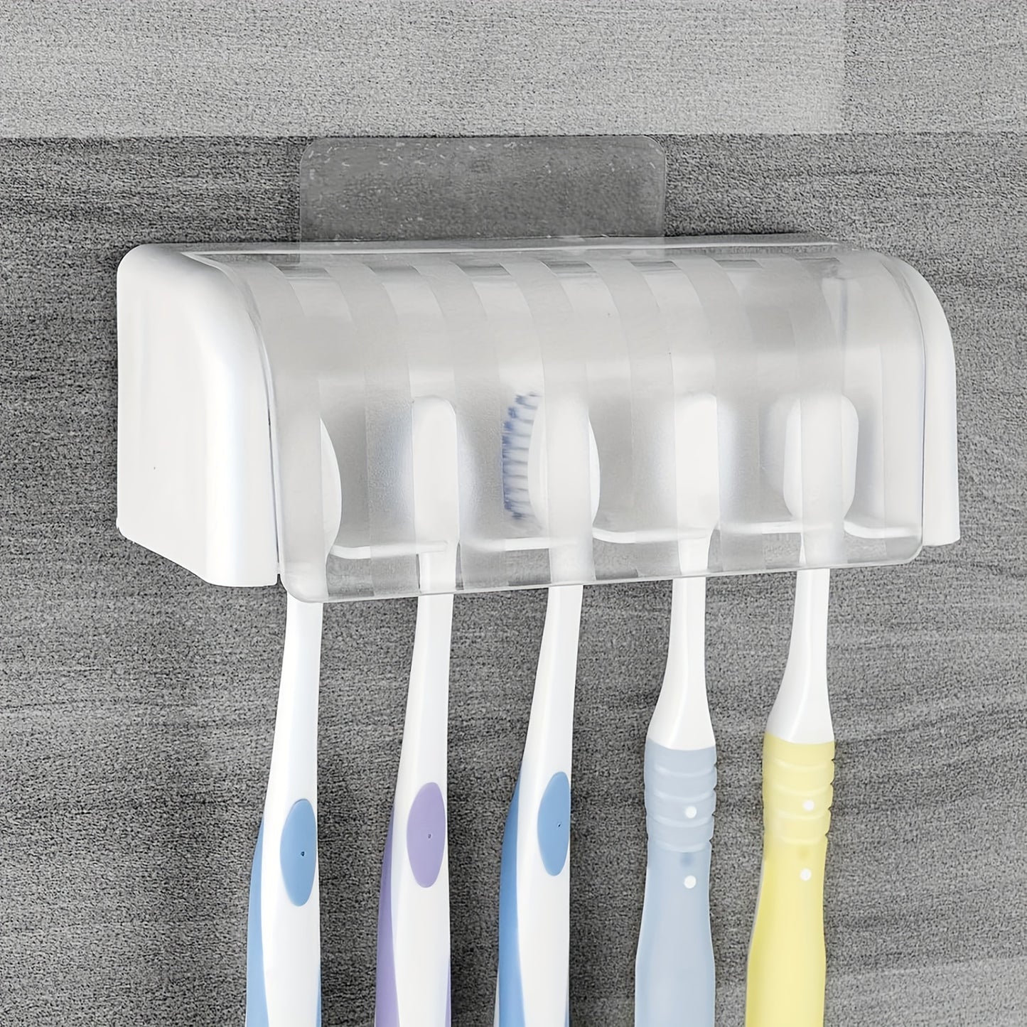 Wall-mounted toothbrush and toothpaste holder that saves space, requires no punching for installation, and is easy to install in the bathroom.