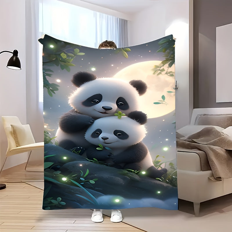 Soft and cozy flannel blanket featuring a cute panda print. Perfect for adding warmth and style to your sofa, bed, office, or as a shawl or leg cover. Ideal for outdoor camping and suitable for all seasons. Made of durable, anti-tear polyester with