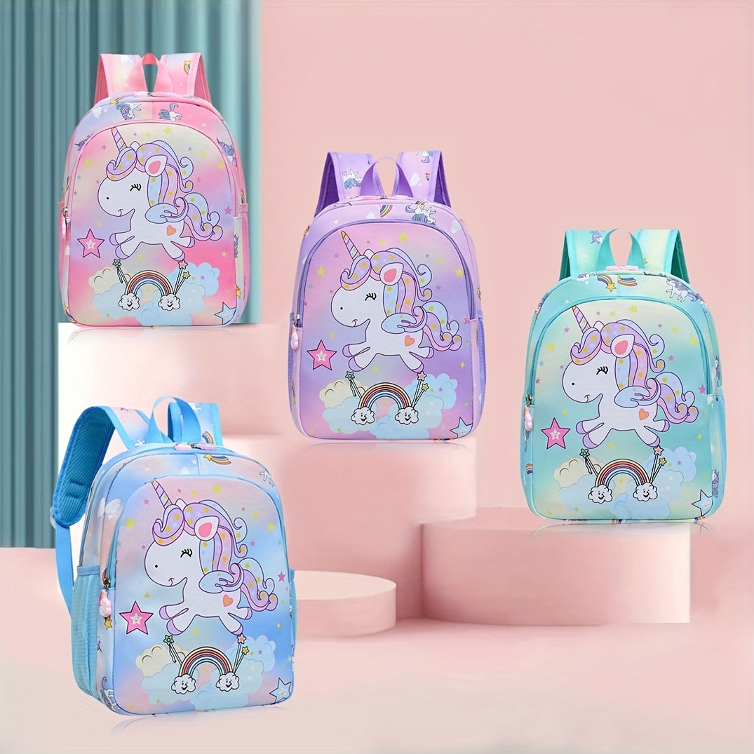 Cute Unicorn Princess Backpack for Girls - Nylon, Waterproof & Lightweight with Adjustable Straps, Zip Closure - Ideal for Kindergarten & Outdoor Adventures, Ages 3-6, Unicorn-themed.