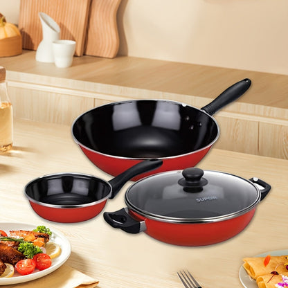 Set of 3 Aluminum Nonstick Cookware Pieces - Lightweight, Easy to Clean, Durable Lids & Comfortable Grip Handles - Includes 7" Frying Pan, 9" Deep Skillet with Lid, 1qt & 2qt Saucepans, 4qt Dutch Oven