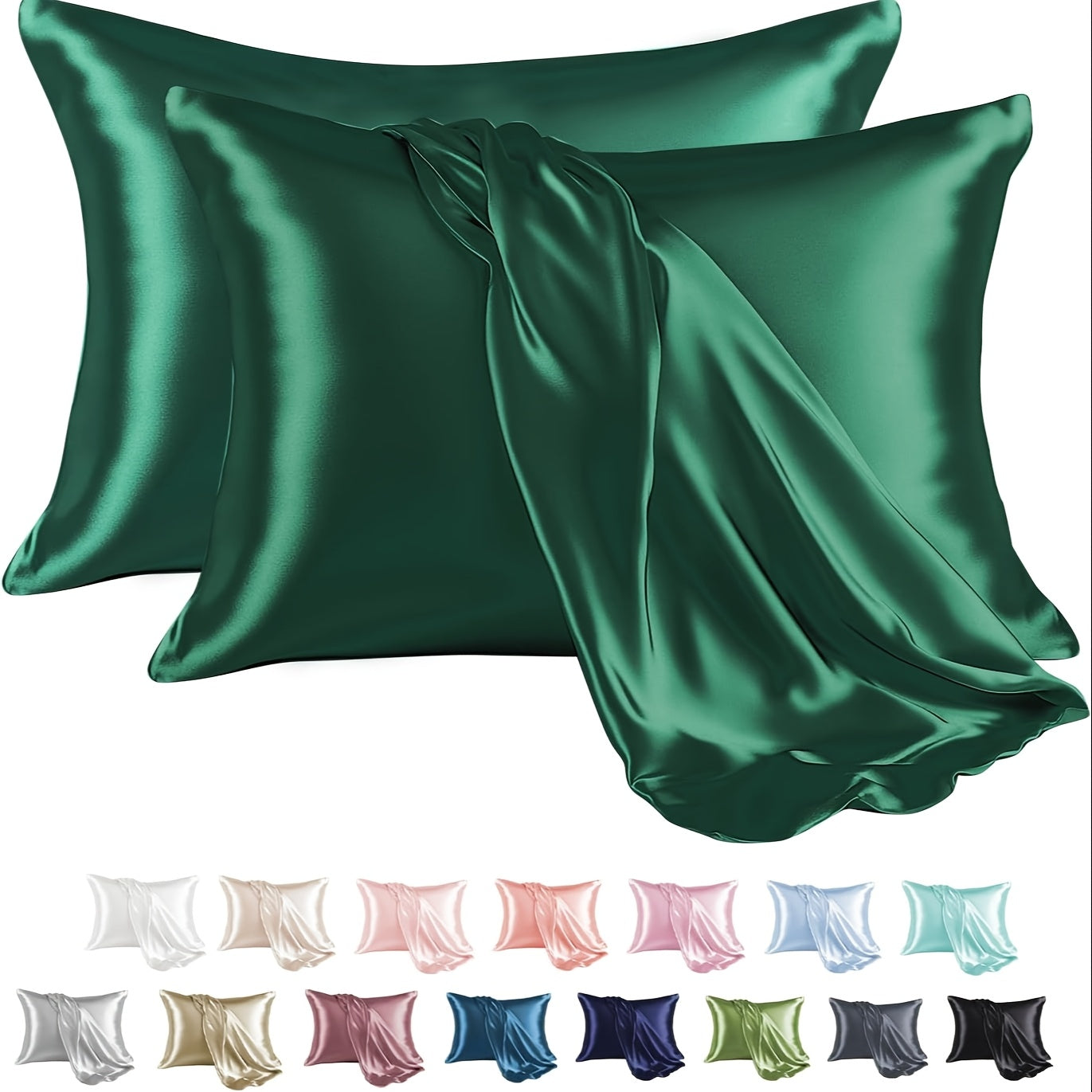 Two satin pillowcases in a pack made from 100% polyester material. Features an envelope closure and smooth texture to prevent hair breakage. These pillowcases are also wrinkle-resistant, machine washable, and weigh 80-85gsm. Available in a solid color