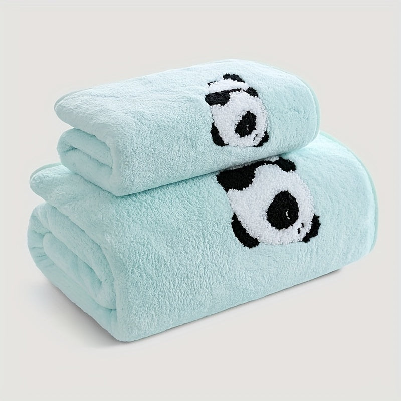 Soft and absorbent panda towel set with coral velvet material - ideal for adults for face and body washing and bathroom use.