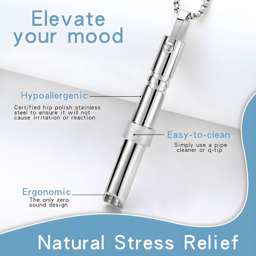 The Titanium Steel Meditation Breathing Necklace is designed to alleviate anxiety, panic, and stress. This Mindfulness Breathing Necklace is perfect for both women and men seeking relief from anxiety and stress through meditation.