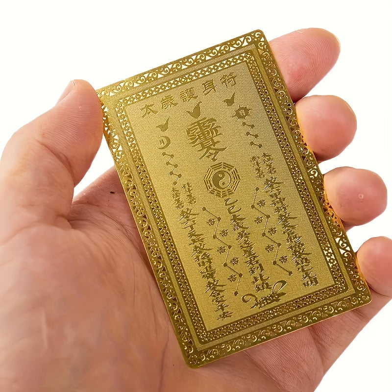 Keep safe, healthy, and rich with the 2025 Amulet Card - Golden Copper Feng Shui blessing for exorcism, safety, wealth, and treasure. This Buddha gift can fit in a wallet or small folder