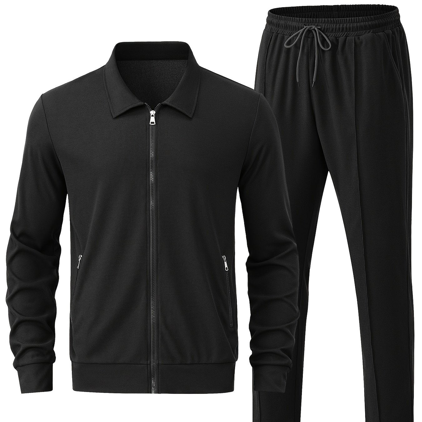 Waffle casual set for men, perfect for business gatherings and other occasions, includes cardigan with pockets.