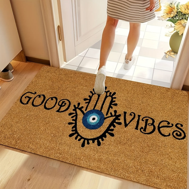 Durable Polyester Evil Eye Welcome Door Mat with Non-Slip Backing - Easy to Clean Entrance Rug for Indoor and Outdoor Use, Stain Resistant