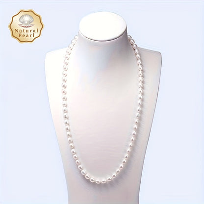 This Women's Fashion Pearl Necklace is made of stunning 8-9mm strong light rice-shaped natural freshwater pearls. The 120cm long sweater chain by Liying comes in a beautiful gift box. Please note that due to the natural gemstone material, the shape and