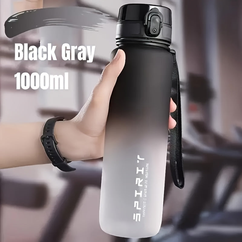 1pc Gradient Sports Water Bottle, 750/1000ml, BPA-Free PC Material, Leakproof with Straw Lid and Portable Ring, Ideal for Gym, Outdoor Travel, Hiking - Hand Wash Only.