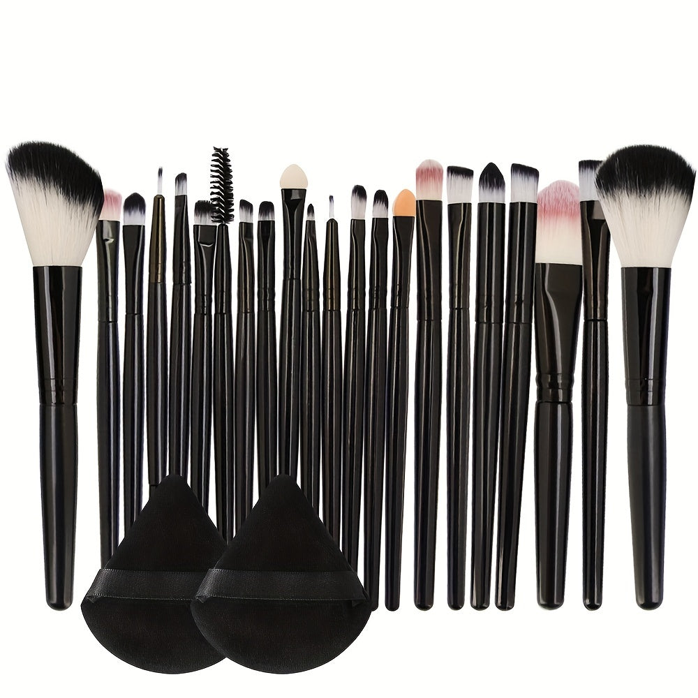 22pcs Makeup Brushes Set + 2pcs Triangle Puffs, Professional Multi-Functional Makeup Kit with Foundation, Powder, Concealers, Eye Shadows, Blush, and Eyelash Comb Brushes