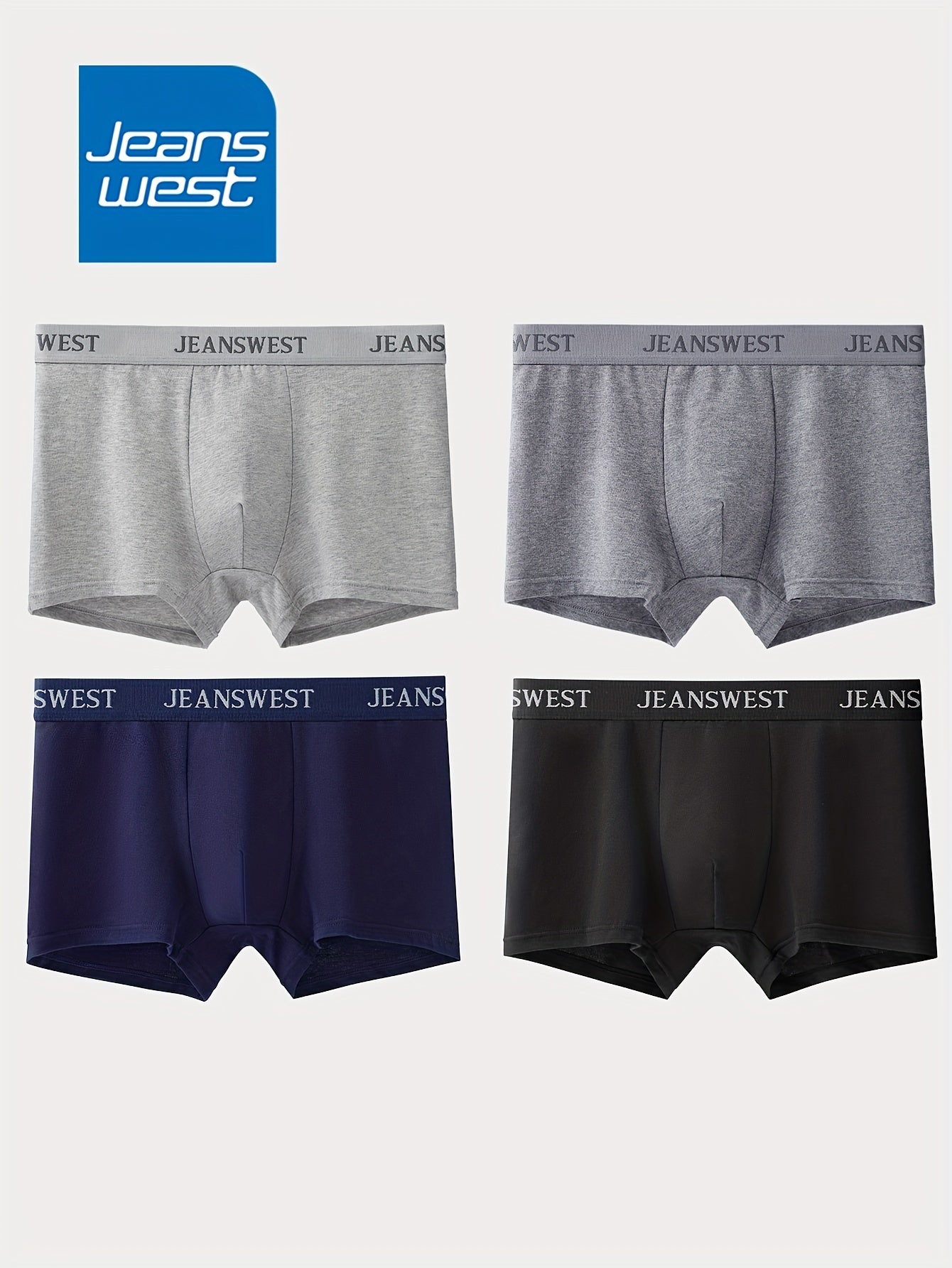 4-Pack JEANSWEST Men's Cotton Boxer Briefs in Solid Color, Medium Stretch Fabric. Casual Underwear with Comfortable 96% Cotton and 4% Elastane.