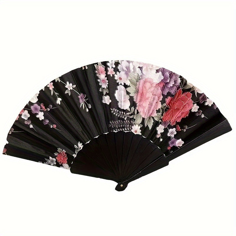 Silk fabric foldable fan for women - suitable for dancing, gifting, square dancing, or as an antique fan - made of high-quality plastic material.