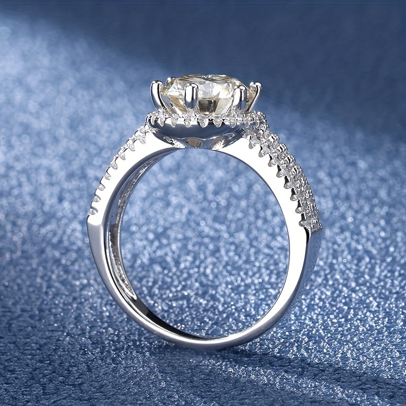 925 Sterling Silver Wide Band Ring with 2/3ct Moissanite, embellished with pave-set Micro Shining zirconia. Ideal for engagement or wedding. A perfect gift for her, presented in a gift box.