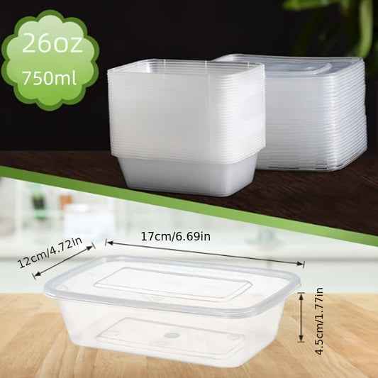 50 sets of American-style transparent lidded disposable plastic packaging boxes, ideal for fast food, takeout, and storing freshness. Can be safely used in the microwave and refrigerator.