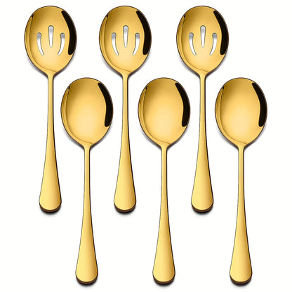 4/6/8PCS Golden Serving Utensils, Serving Spoons, Slotted Spoons, Premium Stainless Steel Buffet Spoons for Events, Mirror Polished, Dishwasher Safe.