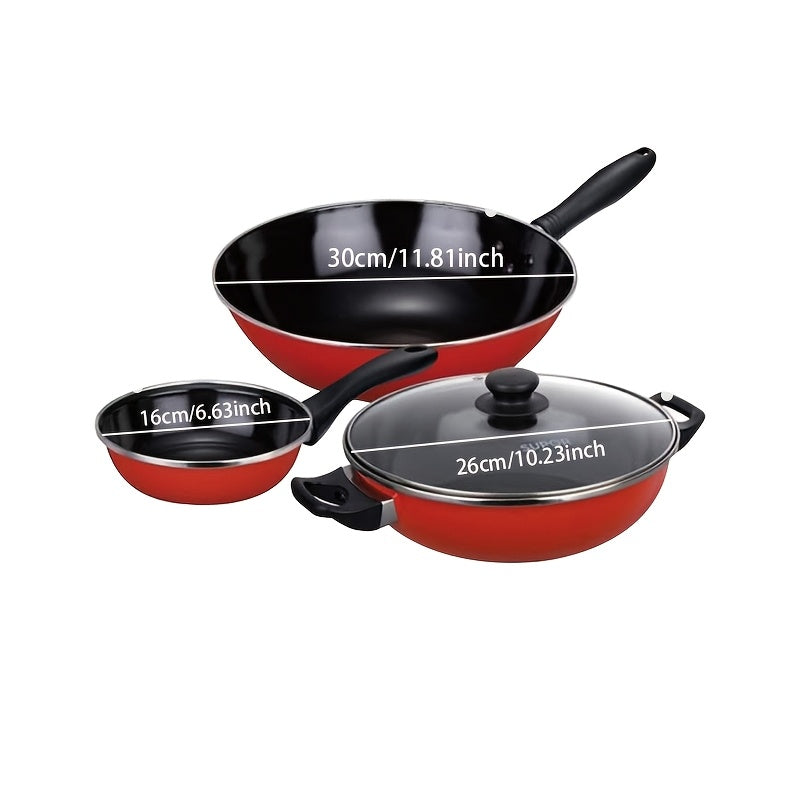 Set of 3 Aluminum Nonstick Cookware Pieces - Lightweight, Easy to Clean, Durable Lids & Comfortable Grip Handles - Includes 7" Frying Pan, 9" Deep Skillet with Lid, 1qt & 2qt Saucepans, 4qt Dutch Oven