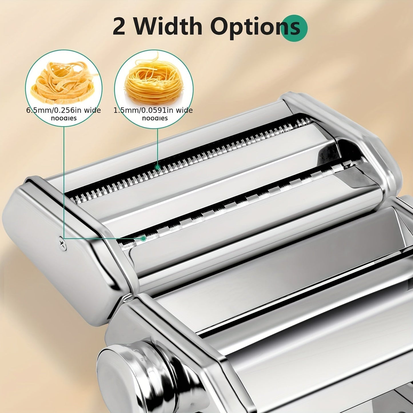 Durable Kitchen Gadget: Adjustable Thickness Stainless Steel Manual Pasta Maker with Dual-Width Noodle Cutter for Spaghetti, Fettuccine, and Lasagna