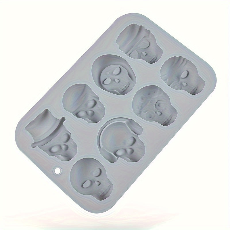 Silicone Mold Tray in Skull Shape with 8 Cavities, Perfect for Making Chocolate, Baking Cake, Jelly, Halloween Candy, Ice Cubes, Crafted from Durable Non-Stick Silicone