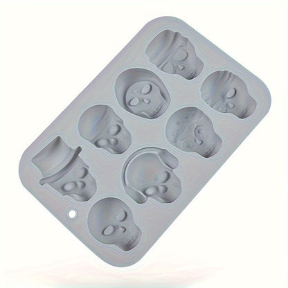 Silicone Mold Tray in Skull Shape with 8 Cavities, Perfect for Making Chocolate, Baking Cake, Jelly, Halloween Candy, Ice Cubes, Crafted from Durable Non-Stick Silicone