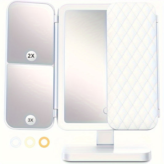 1pc Tri-Fold Makeup Mirror with 270° Rotation, Touch Screen and LED Lights - Portable Vanity Decor and Gift for Women.