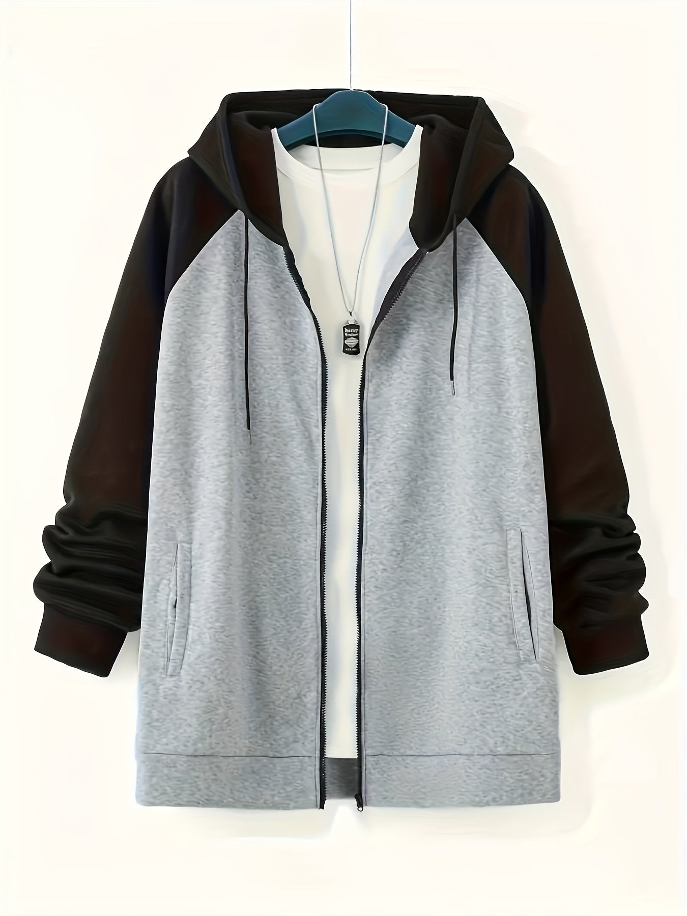 Men's Plus Size Color Block Hoodie with Kangaroo Pocket - Casual Streetwear, Machine Washable, Polyester - Ideal Family Gift