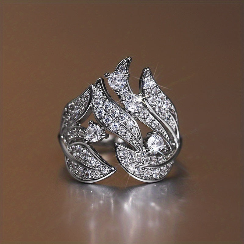 Casual Accessories - Women's 925 Silver Plated Micro Pave Zirconia Flower Leaf Rings Designed for Personality Fashion