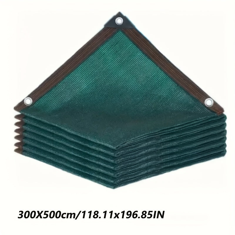 Dark green polyethylene sunshade net for outdoor garden with UV protection and breathability.