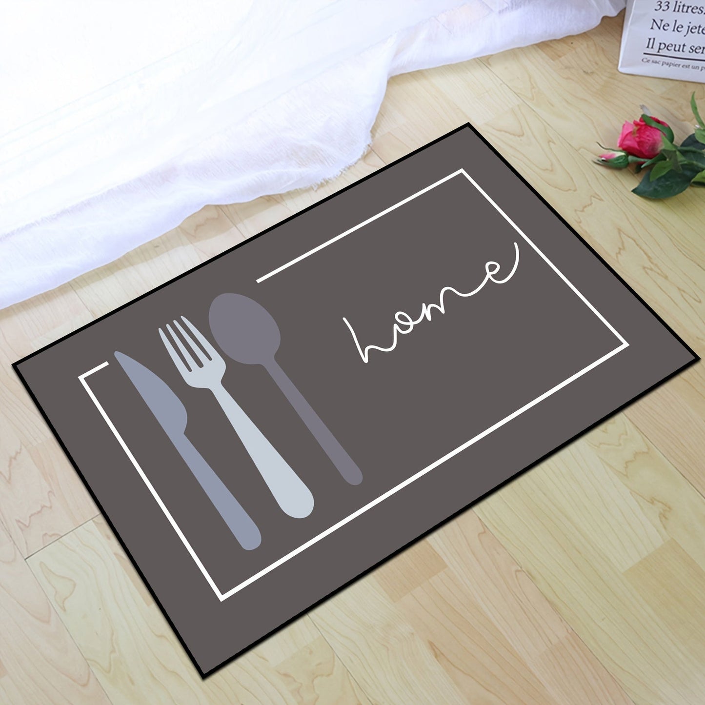 Washable Non-Slip Kitchen Floor Mat with "Home" Design, Durable Polyester Carpet for Bathroom and Kitchen, Machine Washable - 1pc