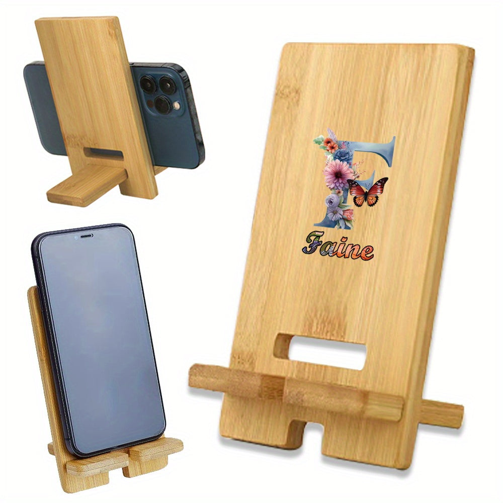 Personalized Wooden Cell Phone Stand with Custom Name - This detachable and universal phone holder is perfect for your desk or on the go. Made of wood, it features a convenient charging hole and can be customized with your name or a personalized DIY