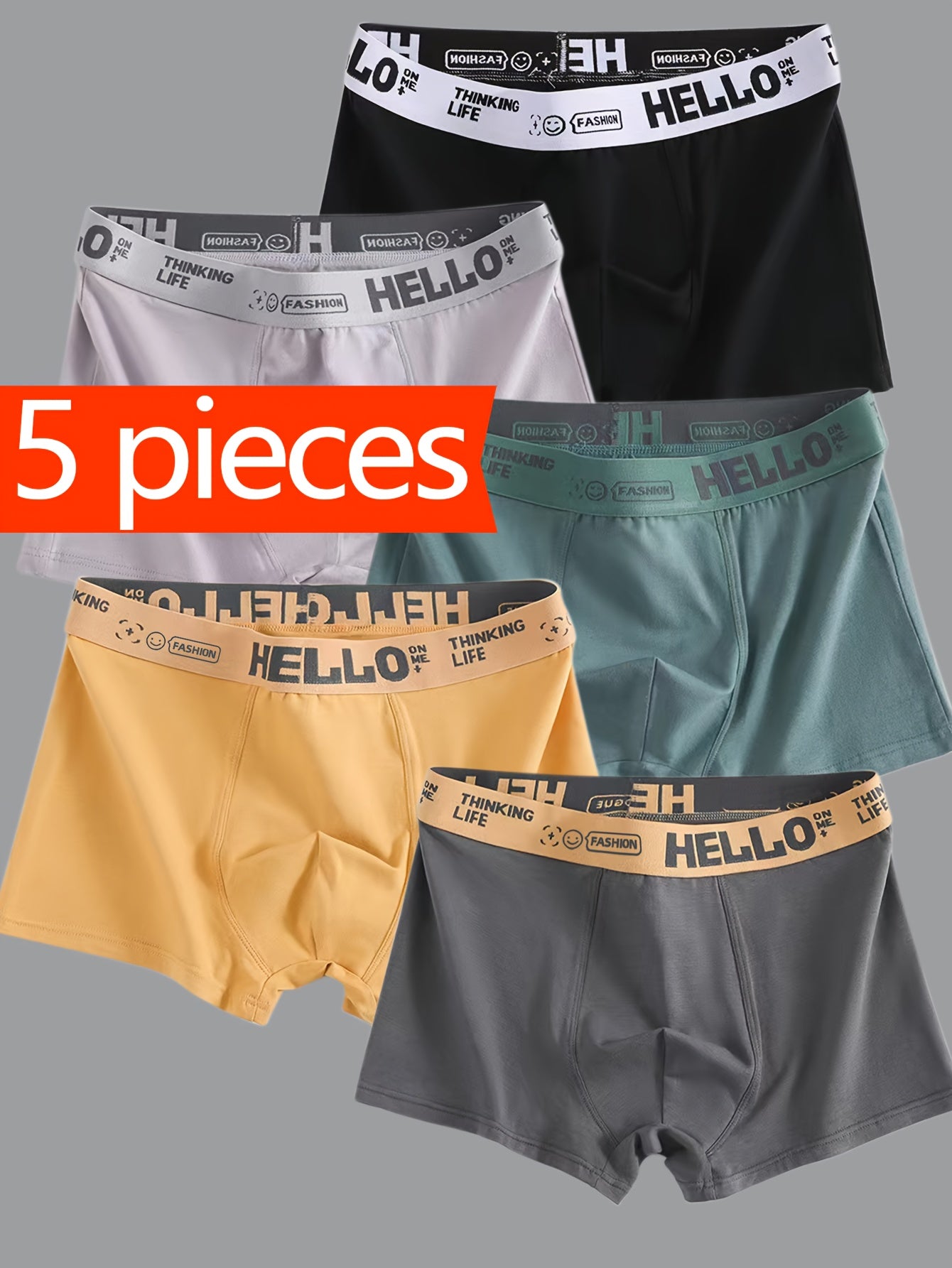 5 Men's stylish boxing shorts, soft and breathable quick-dry elastic sports pants.