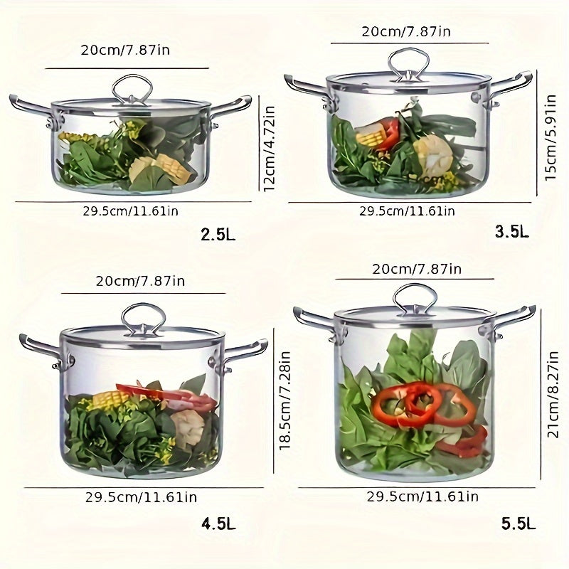 Get the [Favorite Pick] 1-piece Borosilicate Glass Soup Pot featuring Stainless Steel Handles, Dual-Ear Design for Simple Handling, Complete with 5-piece Sponge Wipe Set, Perfect for Home and Restaurant, 2.5L/3.5L/4.5L/5.5L Sizes Available!