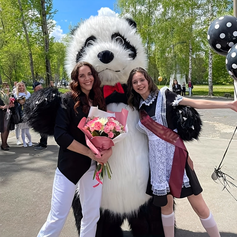 Giant panda inflatable costume with backpack & bow tie for parties, masquerades & holidays.