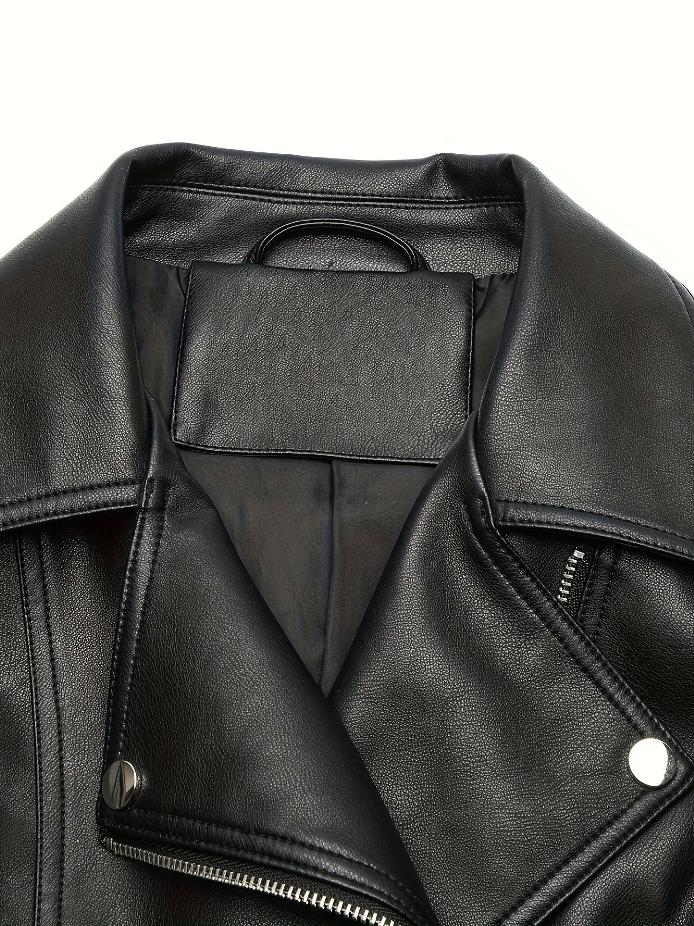 Faux leather biker jacket for women, sexy skinny fit with street style, non-stretch solid color, regular length with zipper detail, lined with woven polyester for spring/fall.