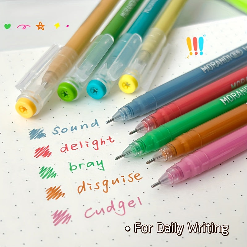 1pc, 9pcs Morandi Retro Color Palette Handwriting Pens with stackable color ink refills.