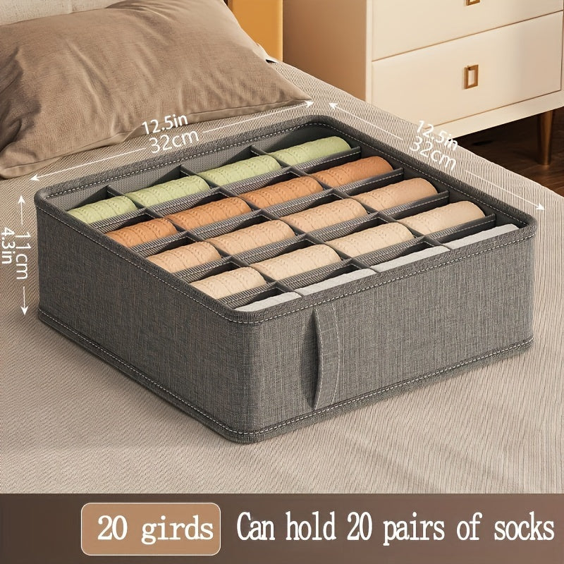 Organize your underwear, socks, and accessories with this set of fabric drawer organizers. Made of durable cationic material, these multi-functional wardrobe storage boxes come with dividers for easy classification. Available in various sizes to fit your